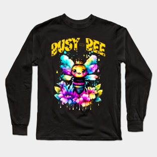 Cute Busy-Bee Cartoon Watercolor Bumble Bee Long Sleeve T-Shirt